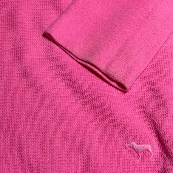 PINK Victoria's Secret Waffle Knit Thermal V-Neck Top Neon Pink Medium - Picture 3 of 6